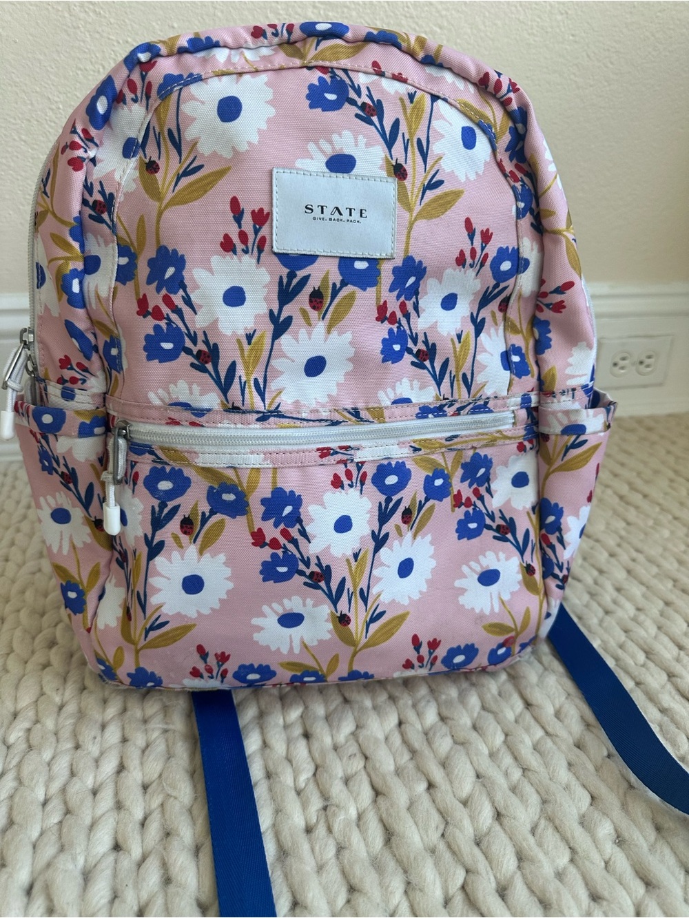 STATE Kane Pink Floral Kids Backpack with Blue Accents